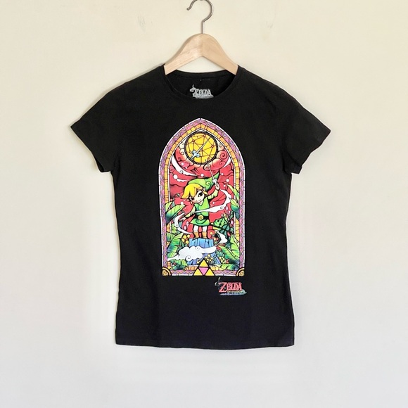 The Legend of Zelda The Wind Waker Stained Glass Black T Shirt Women’s Juniors M - Picture 2 of 9